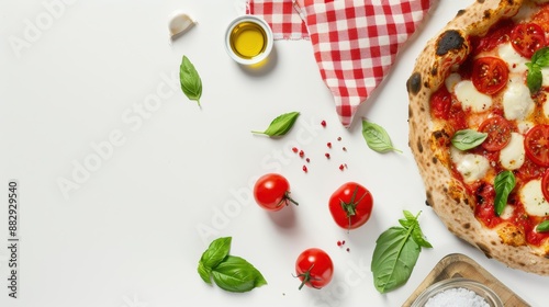 Ingredients for cooking pizza, tomatoes cheese and basil