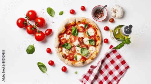 Ingredients for cooking pizza, tomatoes cheese and basil