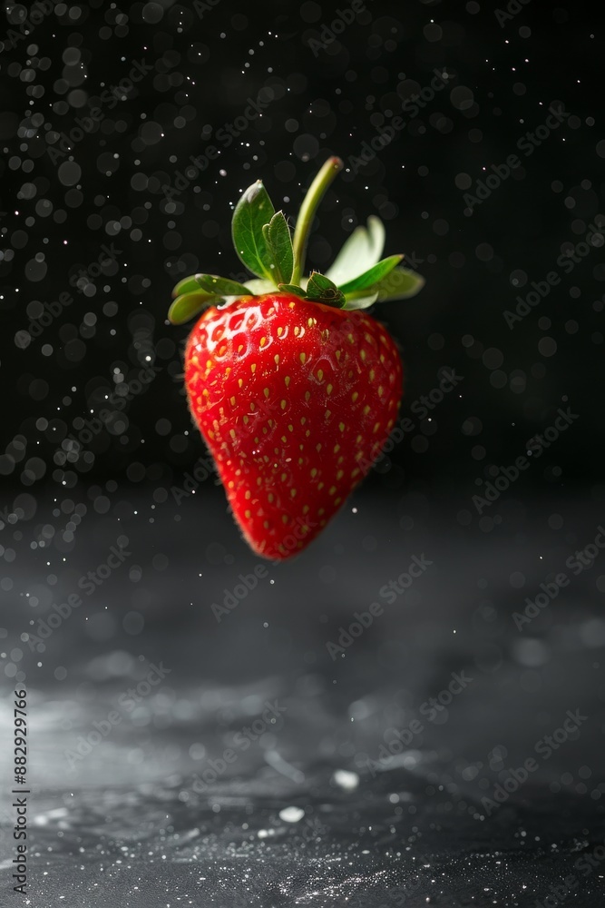 Fresh Chandler Strawberry berry levitating on a black background Fresh Chandler Strawberry berry levitating on a black background