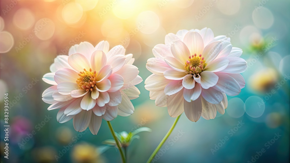 Fototapeta premium Close-up of two soft, delicate flowers with blurred background, Flowers, delicate, soft, close-up, beauty, nature, petals, botany