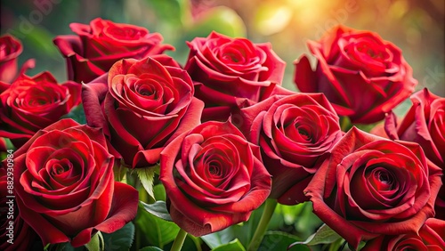 Captivating close-up of beautiful red roses, blooms, petals, vibrant, colors, romantic, nature, flora, botanical