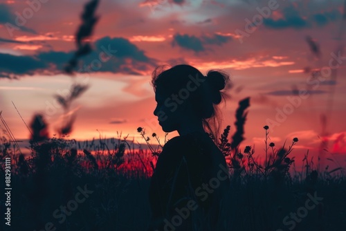 Silhouette of a Woman Against Sunset