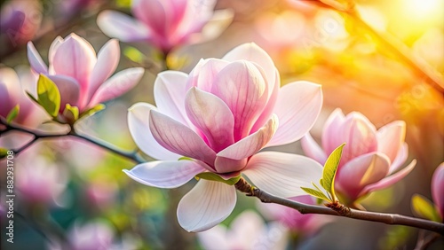 Close up of a delicate magnolia flower in full bloom, botanical, fragrant, petals, spring, nature, bloom, petals, white, blossom