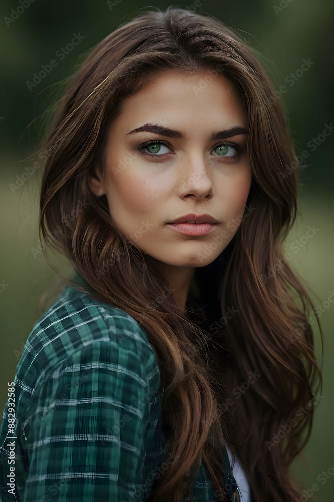 a beautiful young woman with green eyes and a green shirt a beautiful young woman with green eyes and a green shirt