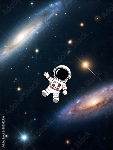 an astronaut in space with a galaxy in the background