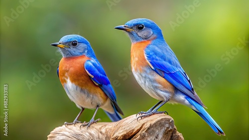 Blue bird with another blue bird perched on top, blue, bird, animals, wildlife, nature, perched, two, duo, friendship, harmony