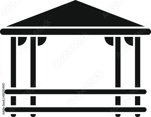 Simple black and white icon of a wooden gazebo providing shelter