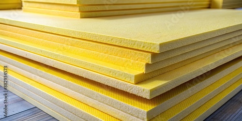 Close-up shot of vibrant yellow foam insulation boards, insulation, foam, yellow, boards