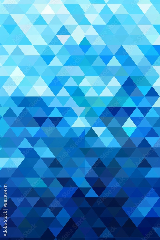 Fototapeta premium Shimmering pixel triangles in geometric pattern on deep blue gradient background