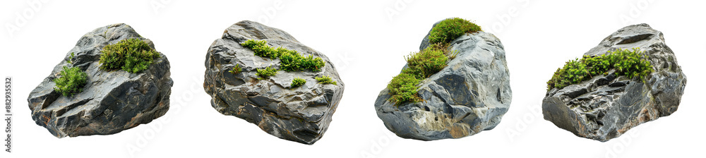 Rough textured rocks with green moss natural elements transparent background Rough textured rocks with green moss natural elements transparent background