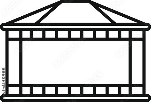 Wooden gazebo with roof standing in park for relaxing on summer day