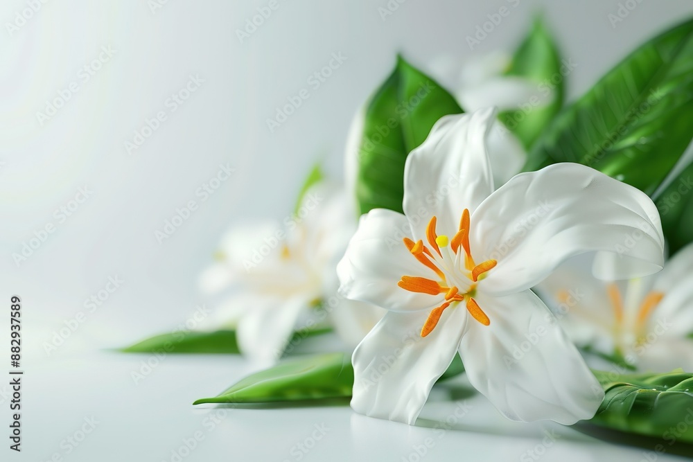 white lily on white background and buds white lily on white background and buds