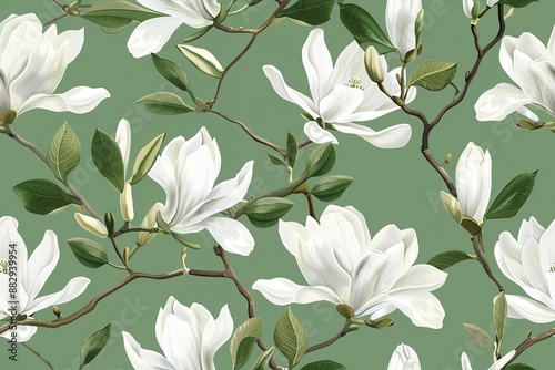 Beautiful floral seamless pattern. Hand painted magnolia flowers on dark background