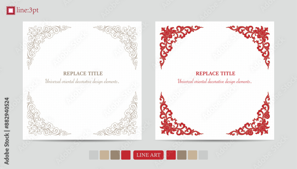 Intricate red floral pattern border with elegant swirl and leaf design.Gorgeous red scroll border with detailed botanical pattern. Intricate red floral pattern border with elegant swirl and leaf design.Gorgeous red scroll border with detailed botanical pattern.