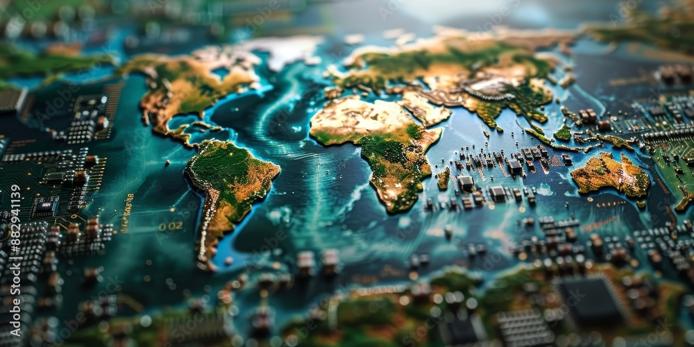 Active world trade, world market. Global electronics market, Generative AI