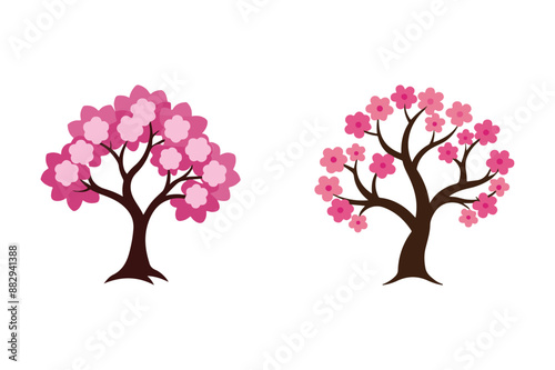 Tree with pink flowers in white background 2