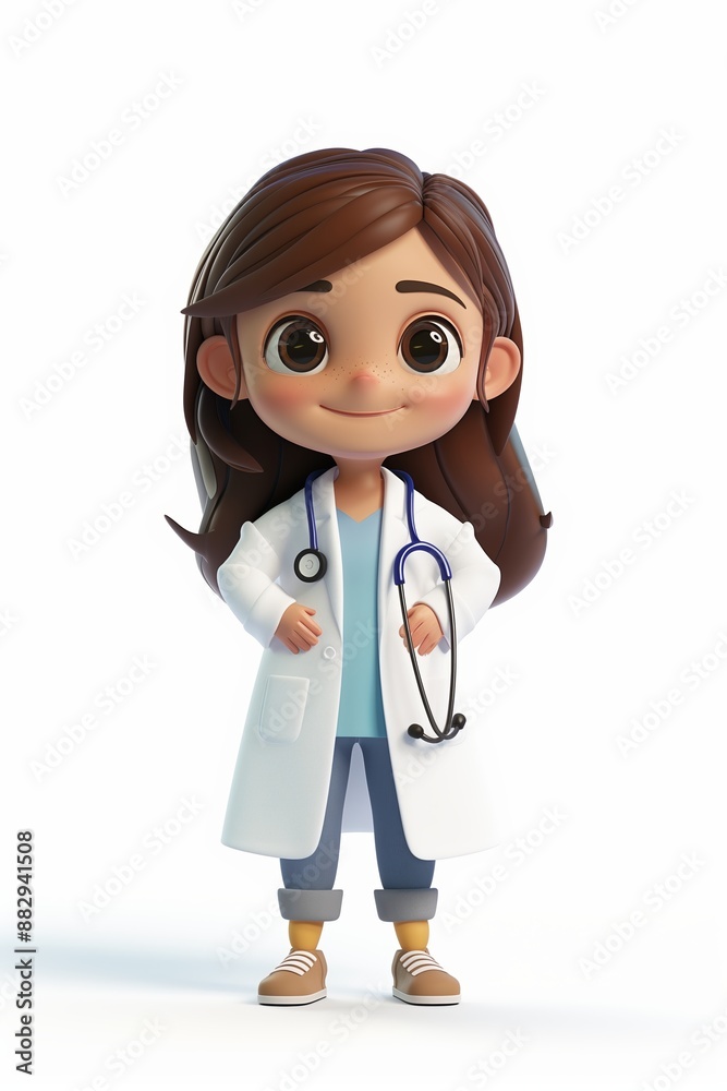 3D cartoon girl doctor character isolated on white background. 3D cartoon girl doctor character isolated on white background.