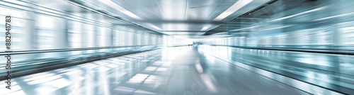 Blurred Light Blue Background with Speed Motion of Hospital Escalator, White Tone, High Key Lighting, Minimalist Style, Close-Up, Creating Tranquility and Calmness