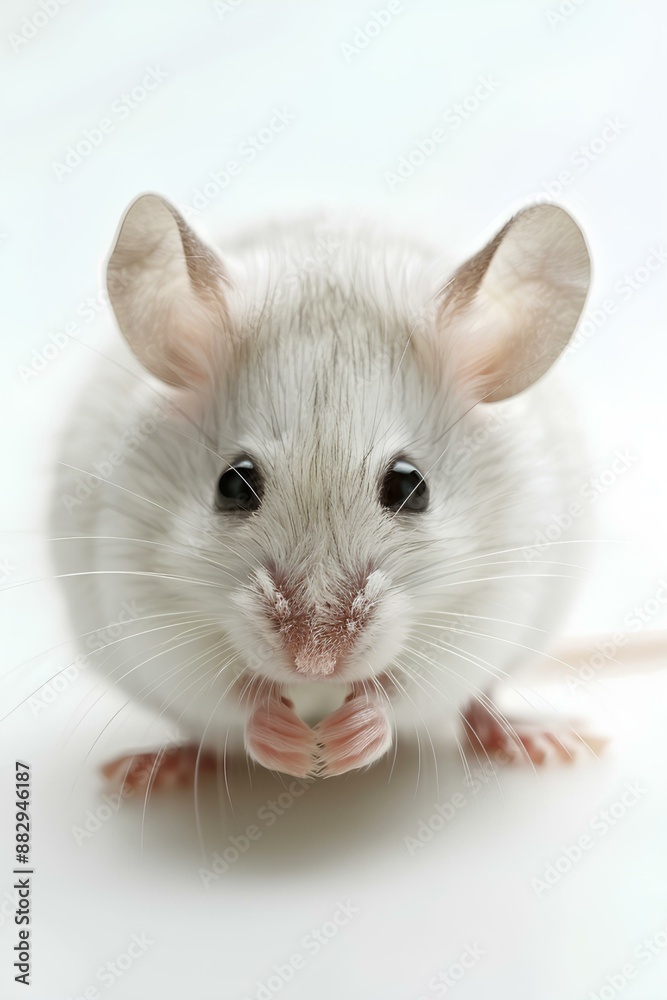 A close-up of an adorable white laboratory mouse, highlighting its curious expression and delicate features. A close-up of an adorable white laboratory mouse, highlighting its curious expression and delicate features.