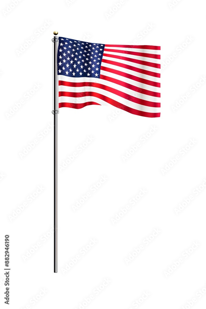 Obraz premium The American flag waves proudly against a stark white background, symbolizing freedom and unity.