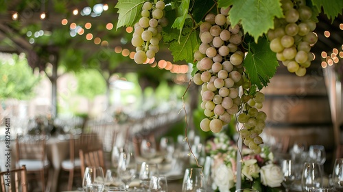 Elegant vineyard wedding with lush grapevines and rustic decor.