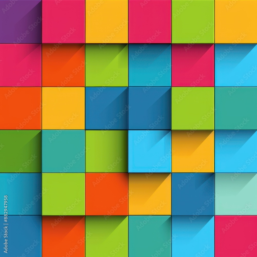 Fototapeta premium Bright color blocks in a grid pattern, bold and stylish presentation background