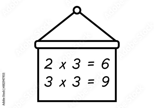 Icono negro de cartel o pizarra con cuentas matemáticas o multiplicaciones