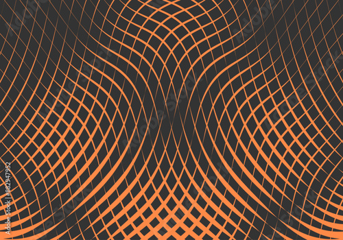 Fondo de malla con volumen ondulada de trazo naranja en fondo negro