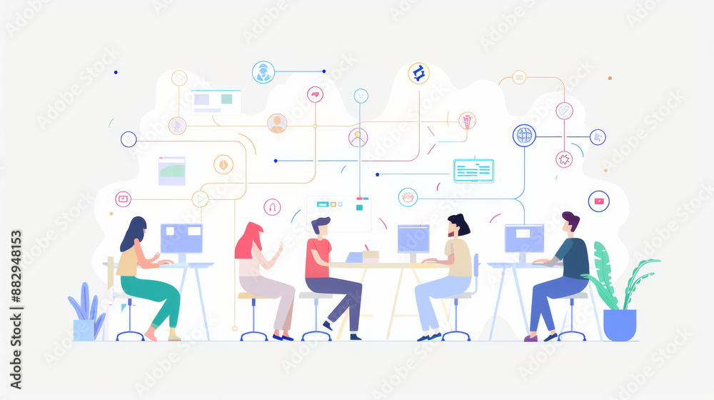 Online teamwork is when people collaborate on projects from remote locations. This diagram depicts the concept. Online teamwork is when people collaborate on projects from remote locations. This diagram depicts the concept.