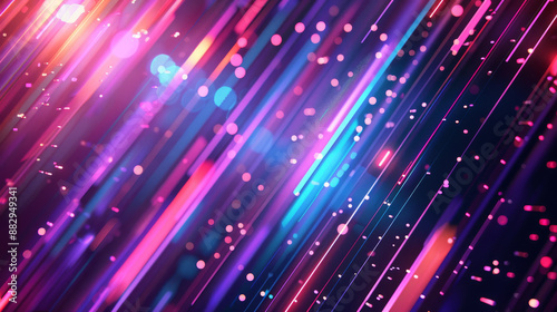 Digital technology with colorful lines and dots creates a futuristic background. It's perfect for banners, backgrounds, and various objects.