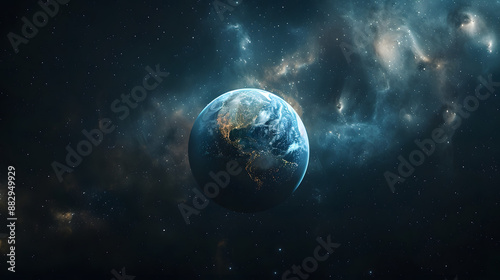 Fototapeta Naklejka Na Ścianę i Meble -  A breathtaking view of Earth from outer space with a star-filled background, highlighting our planet's beauty in the vast universe.
