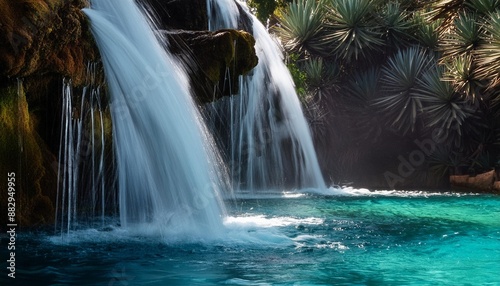 Close-up of a waterfall cascading into a pool