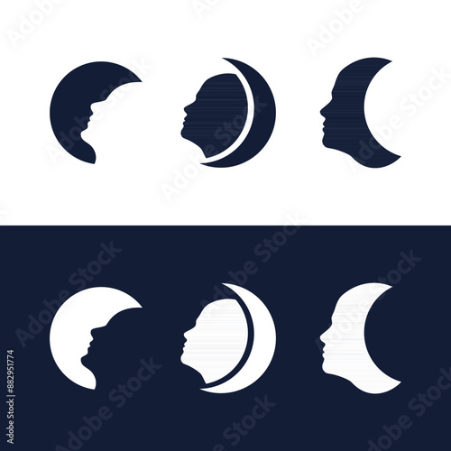 Moon face logo vector crescent moon head sleep dream night icon illustration