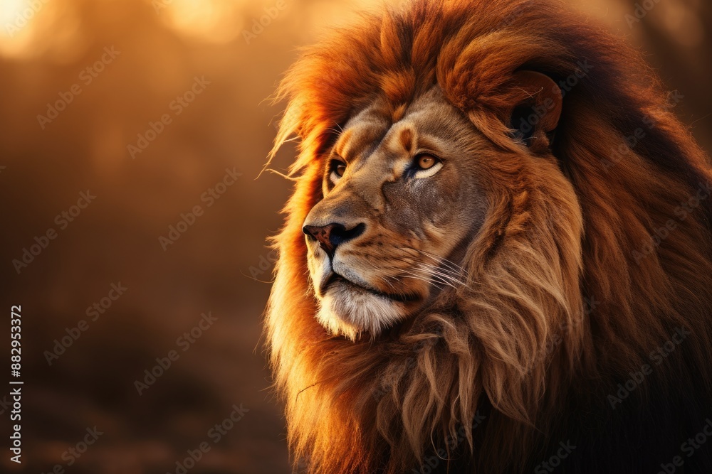 Majestic fiery-maned lion Majestic lion with a flowing mane Majestic fiery-maned lion Majestic lion with a flowing mane