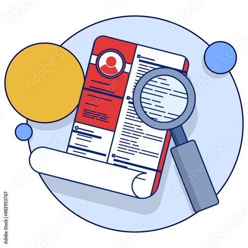 Job Recruitment Concept, Cv on Clipboard with Magnifying Glass. Corporate jobs, looking for qualified candidates. magnifying glass CV data on clipboard, selecting recruitment for interview.