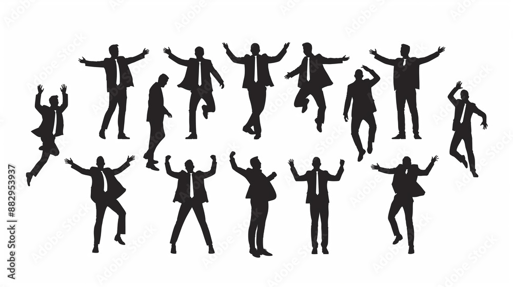 ビジネスマンシルエット 喜び 陽気 手 両手 万歳 喜ぶ ハッピー ポジティブ アイコン集