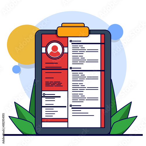Job Recruitment Concept, Cv on Clipboard with Magnifying Glass. Corporate jobs, looking for qualified candidates. magnifying glass CV data on clipboard, selecting recruitment for interview.