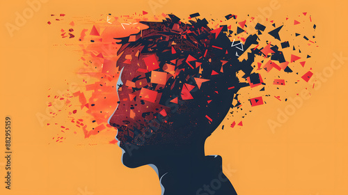 People head bursting with information data, symbolizing the overwhelming effects of media and social media addiction.powerful visual metaphor of social media addiction.