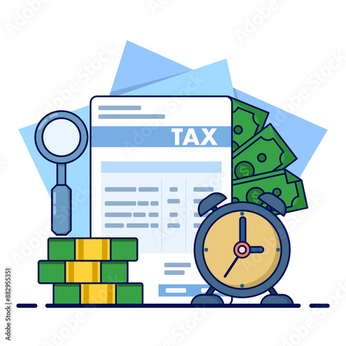 concept of paying on time, workers or companies obediently paying government taxes, banknotes paying tax alarm. Tax time reminders, income tax planning, government payment dates or financial returns.
