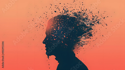 People head bursting with information data, symbolizing the overwhelming effects of media and social media addiction.powerful visual metaphor of social media addiction.