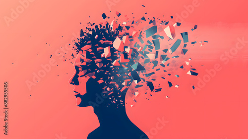 People head bursting with information data, symbolizing the overwhelming effects of media and social media addiction.powerful visual metaphor of social media addiction.