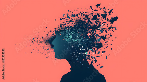People head bursting with information data, symbolizing the overwhelming effects of media and social media addiction.powerful visual metaphor of social media addiction.