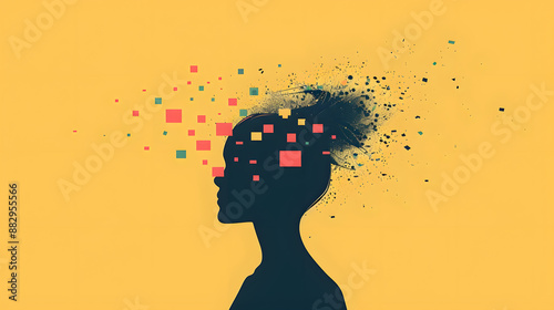 People head bursting with information data, symbolizing the overwhelming effects of media and social media addiction.powerful visual metaphor of social media addiction.