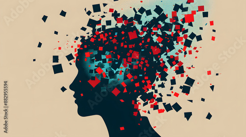 People head bursting with information data, symbolizing the overwhelming effects of media and social media addiction.powerful visual metaphor of social media addiction.