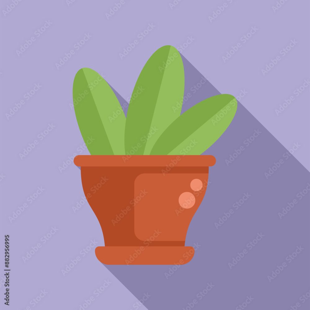 Green plant is growing in a clay pot, isolated on a purple background Green plant is growing in a clay pot, isolated on a purple background