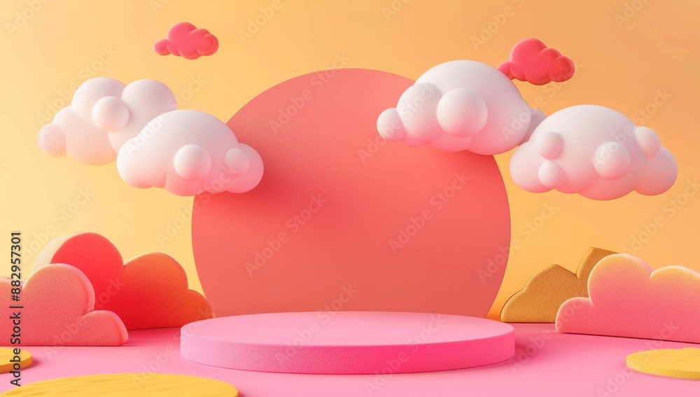 Pink and Yellow Abstract 3D Background with Clouds Pink and Yellow Abstract 3D Background with Clouds