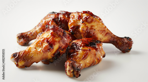 Succulent maple glazed chicken in sheet turnaround, perfectly cooked chicken with sweet maple glaze, appealing food shot for advertisement, on white background photo