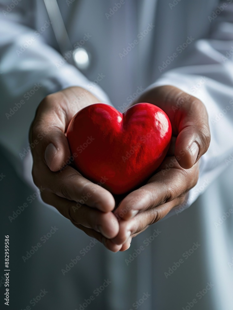 A doctor holding a symbol of love and care, suitable for health-related contexts A doctor holding a symbol of love and care, suitable for health-related contexts