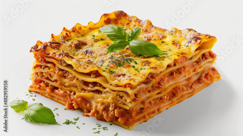 Gourmet Pumpkin Lasagna Presentation with Layers of Cheese and Savory Pumpkin Filling, Culinary Advertising Shot, on White Background photo