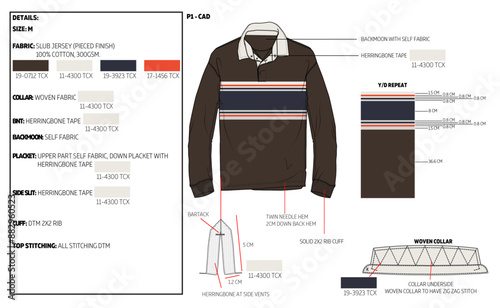 mens rugby long sleeve stripe collar polo shirt tech pack.